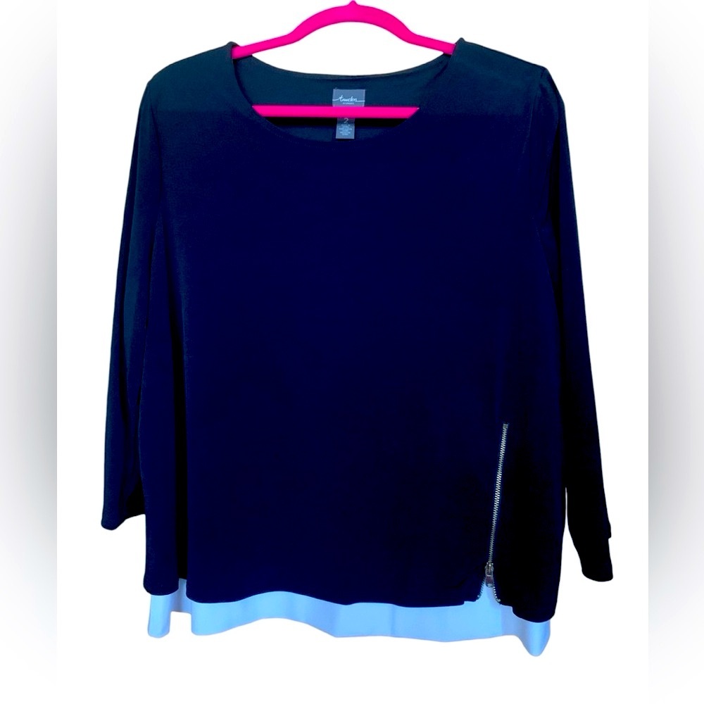 Chico's Black and White Blouse with Zipper Accent